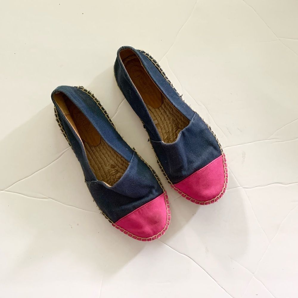 J Crew color block espadrilles blue with hot pink toe cap canvas upper size 8